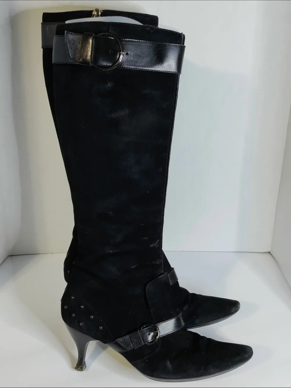 Tod's Black Suede Over-the-Knee Boots with Buckle Detail
